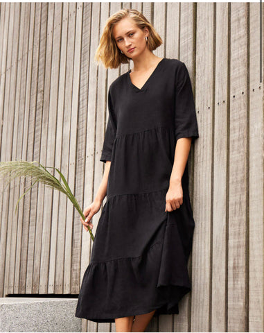 TT Nikki long linen dress, SS25, Black