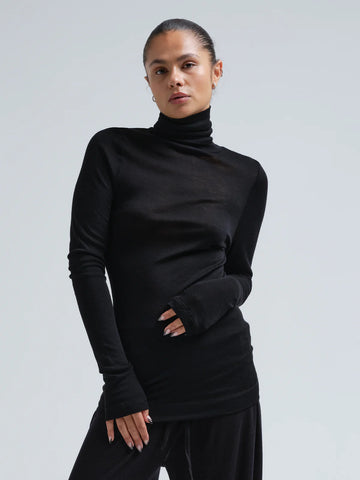 Lola basic wool roll neck, Black
