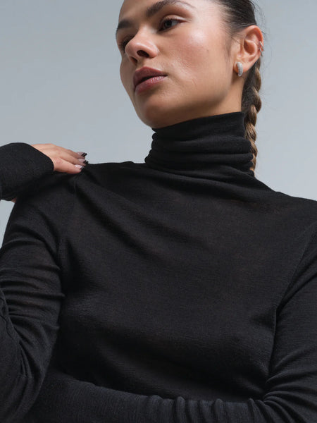 Lola basic wool roll neck, Black