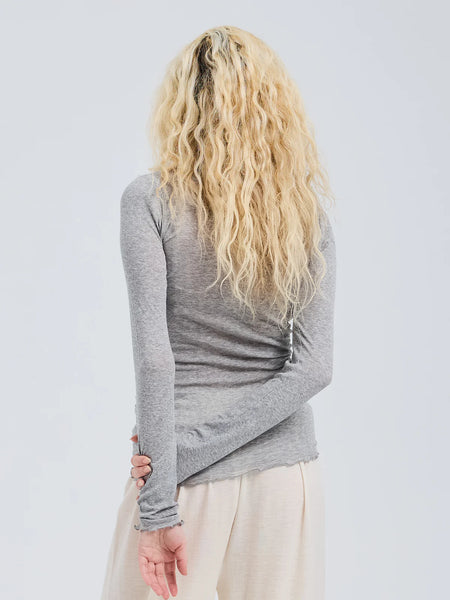 SB Cotton blouse L/S, Basic, Grey melange